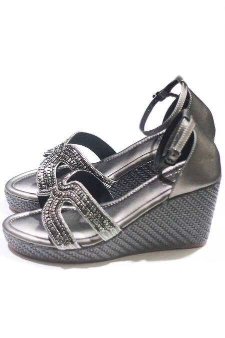 Soleart Gray Rhinestone Smokey Grey Wedges Online at Aza Fashions Soleart_Gray Rhinestone Smokey Grey Wedges_Online_at_Aza_Fashions