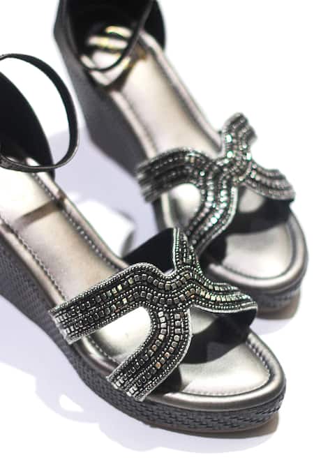 Buy Soleart Gray Rhinestone Smokey Grey Wedges Online at Aza Fashions Buy_Soleart_Gray Rhinestone Smokey Grey Wedges_Online_at_Aza_Fashions
