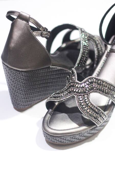 Shop Soleart Gray Rhinestone Smokey Grey Wedges Online at Aza Fashions Shop_Soleart_Gray Rhinestone Smokey Grey Wedges_Online_at_Aza_Fashions
