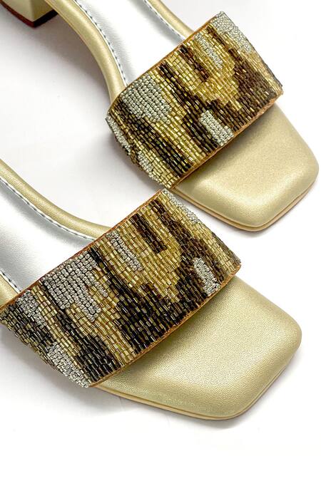 Buy Soleart Gold Bead Bedazzled Embroidered Heels Online at Aza Fashions Buy_Soleart_Gold Bead Bedazzled Embroidered Heels_Online_at_Aza_Fashions
