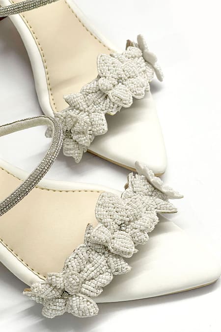 Buy_Soleart_White Bead 3d Floral Embroidered Heels_Online_at_Aza_Fashions