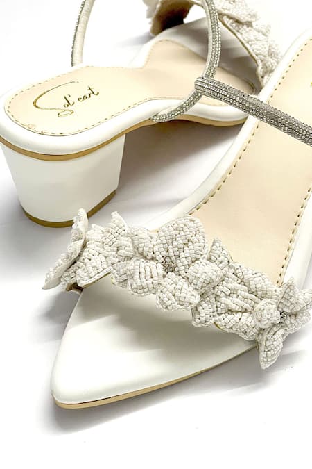 Shop_Soleart_White Bead 3d Floral Embroidered Heels_Online_at_Aza_Fashions