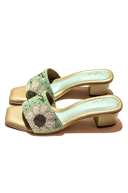 Soleart_Green Bead Mint Embroidered Heels_Online_at_Aza_Fashions