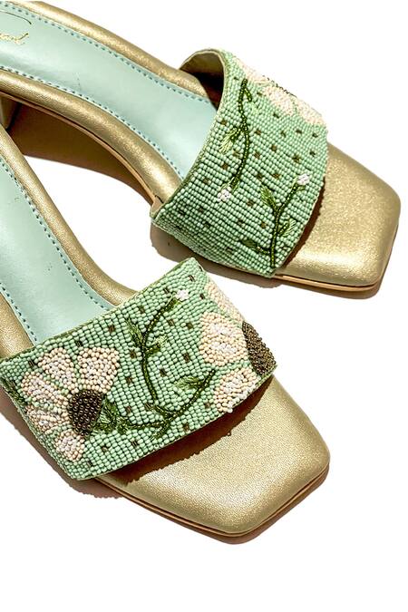 Buy_Soleart_Green Bead Mint Embroidered Heels_Online_at_Aza_Fashions