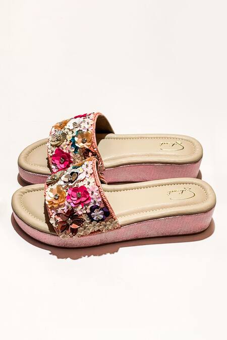 Soleart Multi Color Sequin Birdsong 3d Flower Embroidered Wedges Online at Aza Fashions Soleart_Multi Color Sequin Birdsong 3d Flower Embroidered Wedges_Online_at_Aza_Fashions