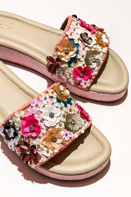 Buy Soleart Multi Color Sequin Birdsong 3d Flower Embroidered Wedges Online at Aza Fashions Buy_Soleart_Multi Color Sequin Birdsong 3d Flower Embroidered Wedges_Online_at_Aza_Fashions