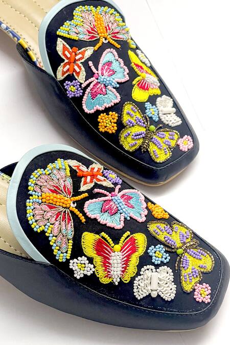Buy_Soleart_Multi Color Bead Flutterflies Embroidered Mules_Online_at_Aza_Fashions