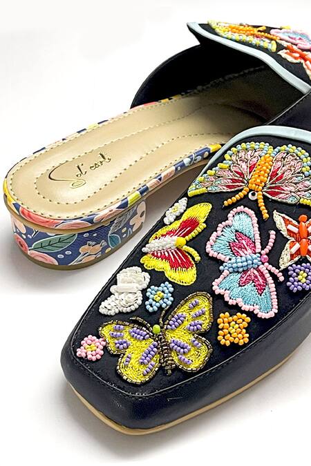 Shop_Soleart_Multi Color Bead Flutterflies Embroidered Mules_Online_at_Aza_Fashions