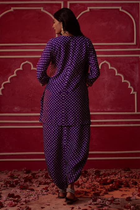 Pink City By Sarika Silk Bandhani Pattern Short Kurta With Draped Trouser 