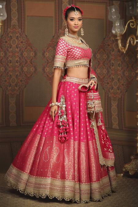 Shikhar Sharma_Pink Banarasi Paisley Woven Round And Floral Bridal Lehenga Set _Online_at_Aza_Fashions