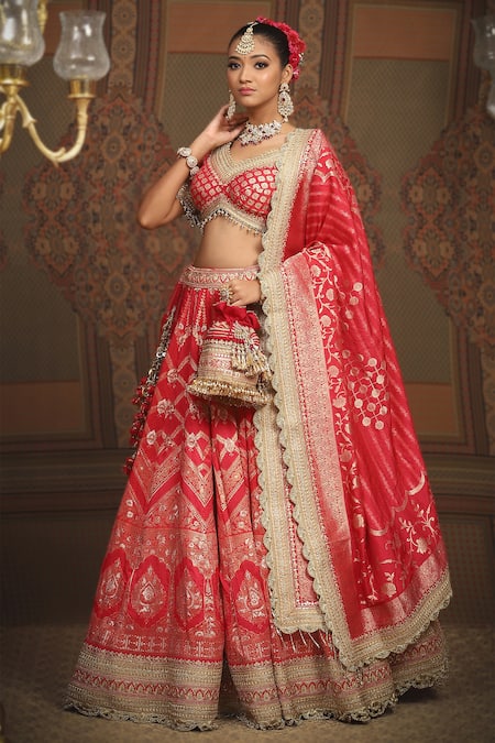 SHIKHAR SHARMA Checkered Woven Bridal Lehenga Set 