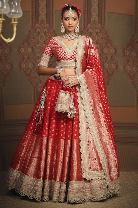 SHIKHAR SHARMA Floral & Paisley Woven Bridal Lehenga Set 