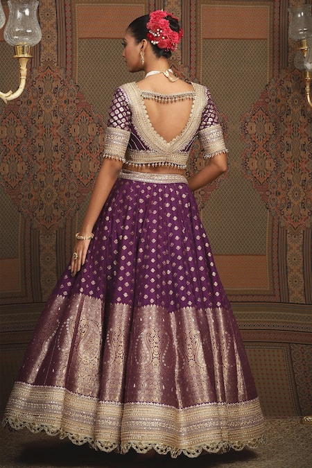 Shop Shikhar Sharma Purple Brocade, Silk Tassels, Embroidery Banarasi Woven Bridal Lehenga Set at Aza Fashions Shop_Shikhar Sharma_Purple Brocade, Silk Tassels, Embroidery Banarasi Woven Bridal Lehenga Set _at_Aza_Fashions