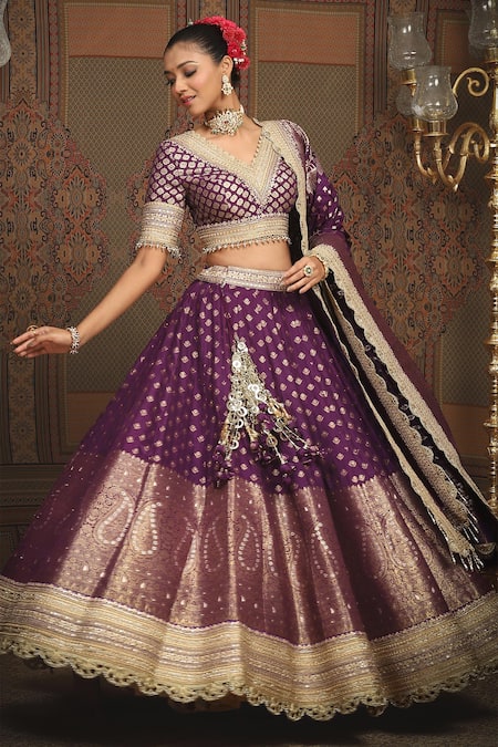 Buy Shikhar Sharma Purple Brocade, Silk Tassels, Embroidery Banarasi Woven Bridal Lehenga Set Online at Aza Fashions Buy_Shikhar Sharma_Purple Brocade, Silk Tassels, Embroidery Banarasi Woven Bridal Lehenga Set _Online_at_Aza_Fashions