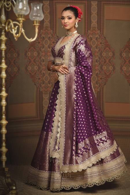 Shop Shikhar Sharma Purple Brocade, Silk Tassels, Embroidery Banarasi Woven Bridal Lehenga Set Online at Aza Fashions Shop_Shikhar Sharma_Purple Brocade, Silk Tassels, Embroidery Banarasi Woven Bridal Lehenga Set _Online_at_Aza_Fashions
