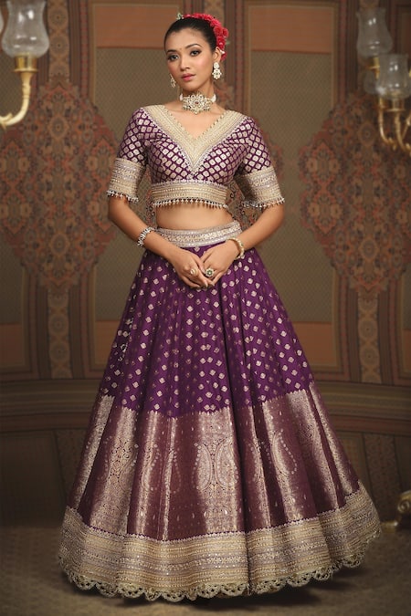 Buy Shikhar Sharma Purple Brocade, Silk Tassels, Embroidery Banarasi Woven Bridal Lehenga Set Buy_Shikhar Sharma_Purple Brocade, Silk Tassels, Embroidery Banarasi Woven Bridal Lehenga Set