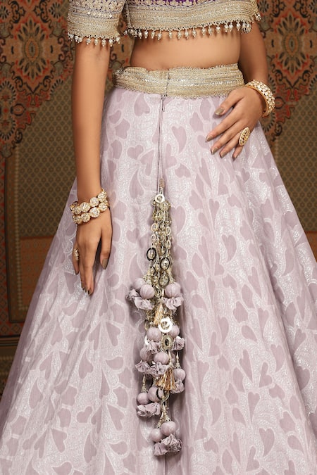 Shikhar Sharma Purple Chanderi, Silk, Net Beads, Lace Abstract Floral Petal Pattern Lehenga Set Online at Aza Fashions Shikhar Sharma_Purple Chanderi, Silk, Net Beads, Lace Abstract Floral Petal Pattern Lehenga Set _Online_at_Aza_Fashions