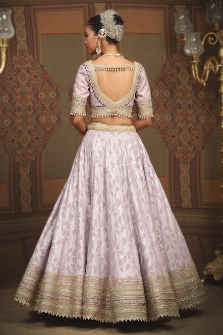 Shop Shikhar Sharma Purple Chanderi, Silk, Net Beads, Lace Abstract Floral Petal Pattern Lehenga Set at Aza Fashions Shop_Shikhar Sharma_Purple Chanderi, Silk, Net Beads, Lace Abstract Floral Petal Pattern Lehenga Set _at_Aza_Fashions