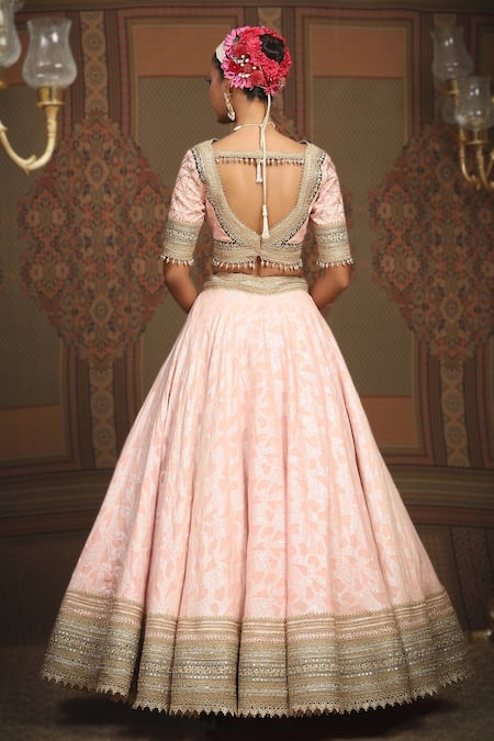 Shop Shikhar Sharma Pink Lehenga Cotton Shimmer Chanderi Abstract Flower Petal Pattern Set at Aza Fashions Shop_Shikhar Sharma_Pink Lehenga Cotton Shimmer Chanderi Abstract Flower Petal Pattern Set _at_Aza_Fashions