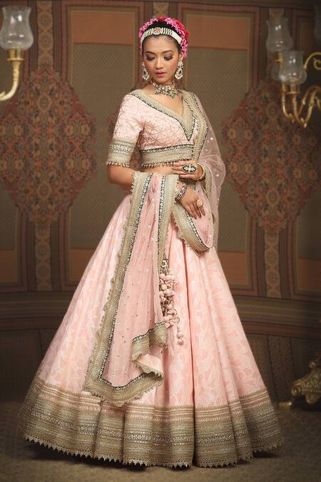 Shikhar Sharma Pink Lehenga Cotton Shimmer Chanderi Abstract Flower Petal Pattern Set Online at Aza Fashions Shikhar Sharma_Pink Lehenga Cotton Shimmer Chanderi Abstract Flower Petal Pattern Set _Online_at_Aza_Fashions