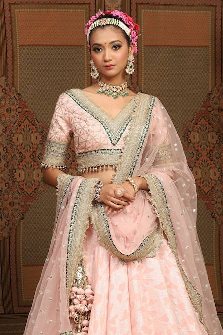 Buy Shikhar Sharma Pink Lehenga Cotton Shimmer Chanderi Abstract Flower Petal Pattern Set Online at Aza Fashions Buy_Shikhar Sharma_Pink Lehenga Cotton Shimmer Chanderi Abstract Flower Petal Pattern Set _Online_at_Aza_Fashions