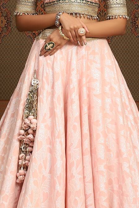Shop Shikhar Sharma Pink Lehenga Cotton Shimmer Chanderi Abstract Flower Petal Pattern Set Online at Aza Fashions Shop_Shikhar Sharma_Pink Lehenga Cotton Shimmer Chanderi Abstract Flower Petal Pattern Set _Online_at_Aza_Fashions