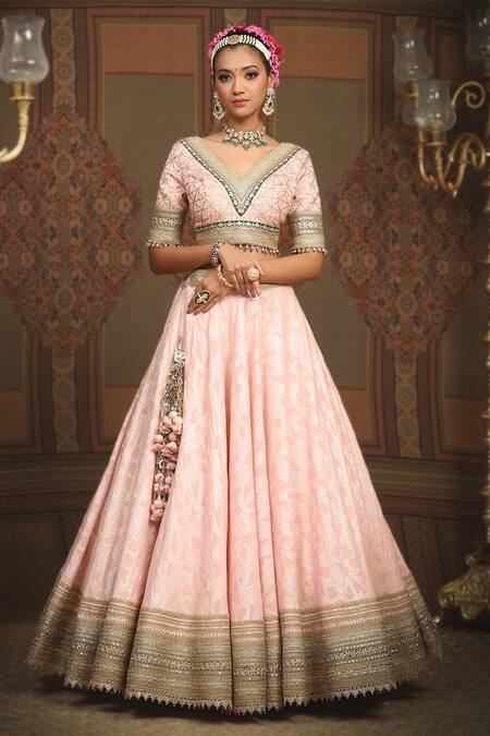 Shikhar Sharma Pink Lehenga Cotton Shimmer Chanderi Abstract Flower Petal Pattern Set at Aza Fashions Shikhar Sharma_Pink Lehenga Cotton Shimmer Chanderi Abstract Flower Petal Pattern Set _at_Aza_Fashions