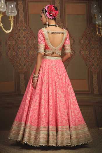Shop Shikhar Sharma Pink Lehenga Cotton Shimmer Chanderi Flower Petal Abstract Pattern Set at Aza Fashions Shop_Shikhar Sharma_Pink Lehenga Cotton Shimmer Chanderi Flower Petal Abstract Pattern Set _at_Aza_Fashions