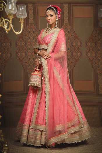 Buy Shikhar Sharma Pink Lehenga Cotton Shimmer Chanderi Flower Petal Abstract Pattern Set Online at Aza Fashions Buy_Shikhar Sharma_Pink Lehenga Cotton Shimmer Chanderi Flower Petal Abstract Pattern Set _Online_at_Aza_Fashions