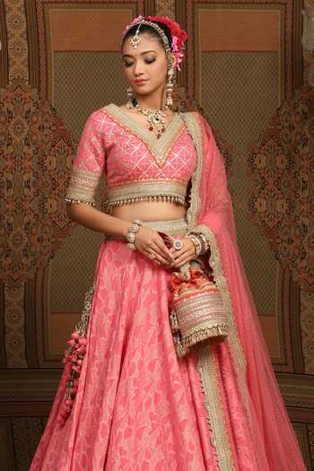 Shop Shikhar Sharma Pink Lehenga Cotton Shimmer Chanderi Flower Petal Abstract Pattern Set Online at Aza Fashions Shop_Shikhar Sharma_Pink Lehenga Cotton Shimmer Chanderi Flower Petal Abstract Pattern Set _Online_at_Aza_Fashions