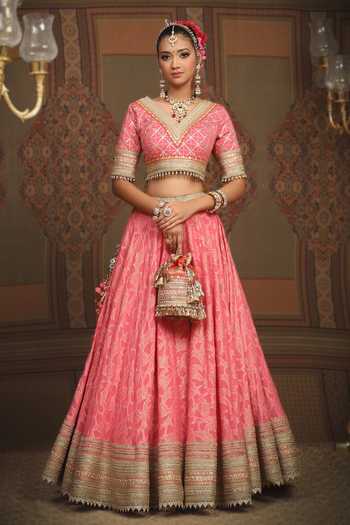 Shikhar Sharma Pink Lehenga Cotton Shimmer Chanderi Flower Petal Abstract Pattern Set at Aza Fashions Shikhar Sharma_Pink Lehenga Cotton Shimmer Chanderi Flower Petal Abstract Pattern Set _at_Aza_Fashions