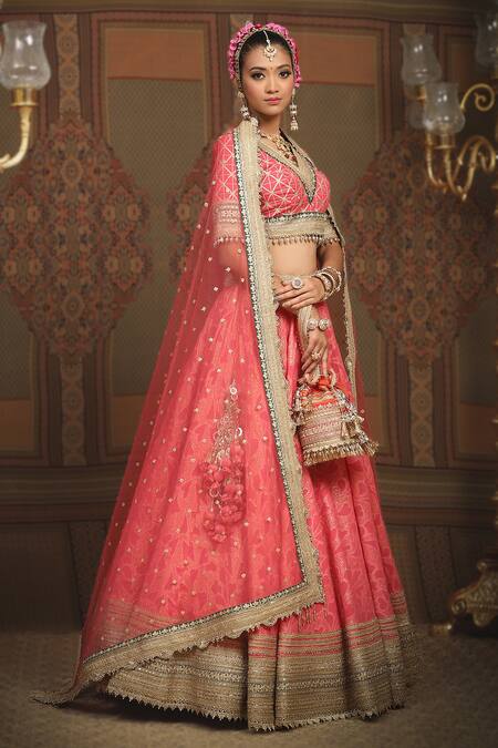 Shikhar Sharma_Pink Lehenga Cotton Shimmer Chanderi Flower Petal Abstract Pattern Set _Online_at_Aza_Fashions
