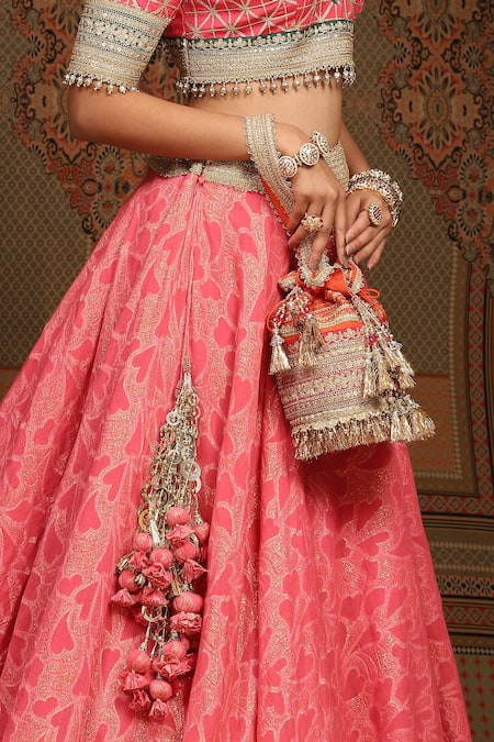 Shop_Shikhar Sharma_Pink Lehenga Cotton Shimmer Chanderi Flower Petal Abstract Pattern Set _Online_at_Aza_Fashions