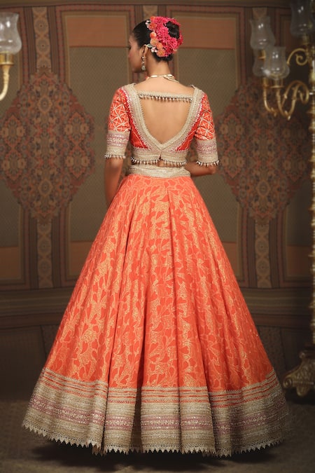 Shikhar Sharma Abstract Floral Petal Pattern Shimmer Bridal Lehenga Set 