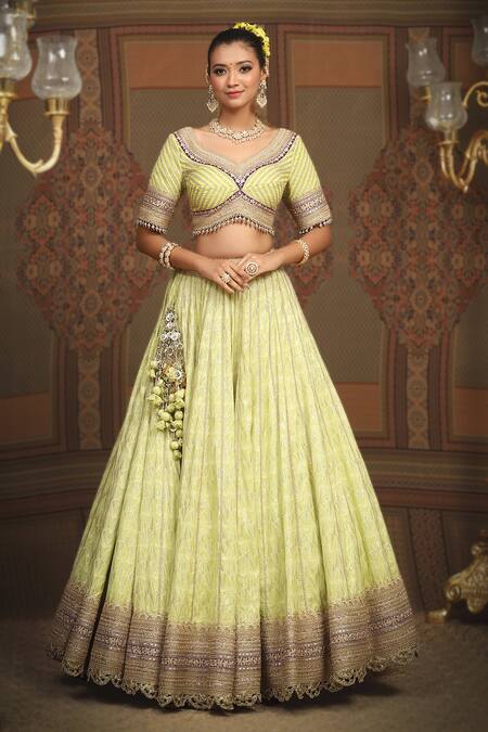 Shikhar Sharma Green Lehenga Cotton Shimmer Chanderi Embroidered Gota Leaf Set at Aza Fashions Shikhar Sharma_Green Lehenga Cotton Shimmer Chanderi Embroidered Gota Leaf Set _at_Aza_Fashions