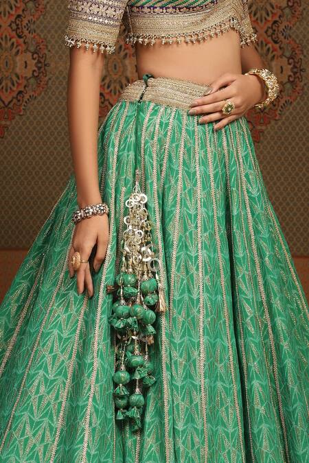 Shikhar Sharma Green Lehenga Cotton Shimmer Chanderi Embroidered Gota Leaf Set at Aza Fashions Shikhar Sharma_Green Lehenga Cotton Shimmer Chanderi Embroidered Gota Leaf Set _at_Aza_Fashions