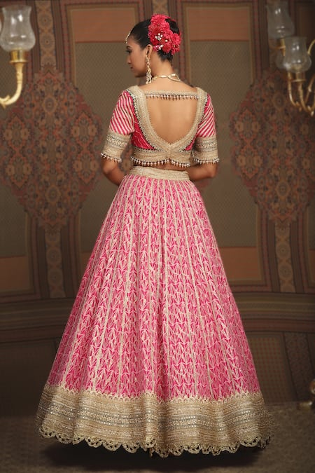Shop Shikhar Sharma Pink Lehenga Cotton Shimmer Chanderi Embroidered Gota Geometric Pattern Set at Aza Fashions Shop_Shikhar Sharma_Pink Lehenga Cotton Shimmer Chanderi Embroidered Gota Geometric Pattern Set _at_Aza_Fashions