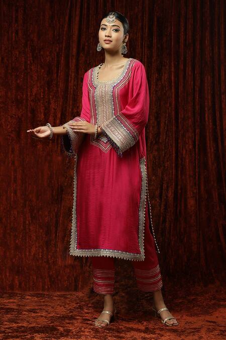 Buy Shikhar Sharma Pink Kurta And Pant Silk Chanderi Embroidered Pearl V Neck Dori Set Online at Aza Fashions Buy_Shikhar Sharma_Pink Kurta And Pant Silk Chanderi Embroidered Pearl V Neck Dori Set _Online_at_Aza_Fashions