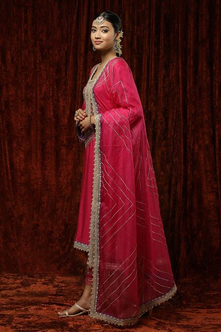 Shikhar Sharma Pink Kurta And Pant Silk Chanderi Embroidered Pearl V Neck Dori Set at Aza Fashions Shikhar Sharma_Pink Kurta And Pant Silk Chanderi Embroidered Pearl V Neck Dori Set _at_Aza_Fashions