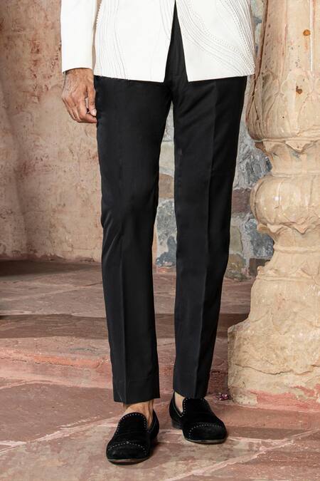 Abkasa White Terry Rayon Embroidered Pearl Tuxedo And Trouser Set at Aza Fashions Abkasa_White Terry Rayon Embroidered Pearl Tuxedo And Trouser Set _at_Aza_Fashions