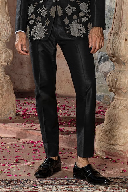 Shop Abkasa Black Terry Rayon Embroidered Bead Work Nigella Tuxedo And Pant Set Shop_Abkasa_Black Terry Rayon Embroidered Bead Work Nigella Tuxedo And Pant Set