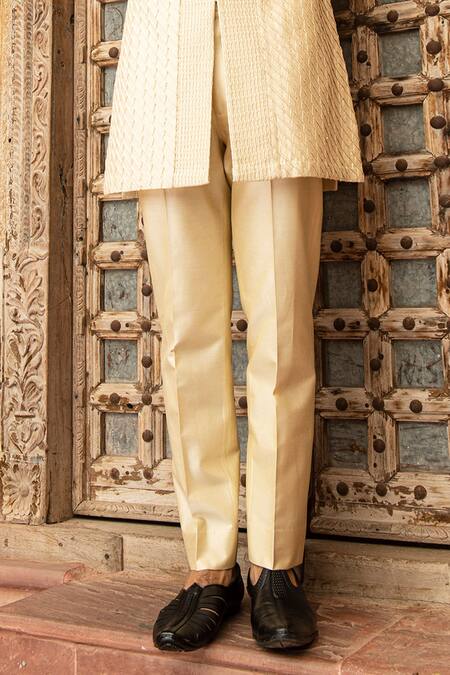 Shop Abkasa Beige Katan Silk Textured Pintucks Shimmerlyn Kurta And Pant Set Online at Aza Fashions Shop_Abkasa_Beige Katan Silk Textured Pintucks Shimmerlyn Kurta And Pant Set _Online_at_Aza_Fashions