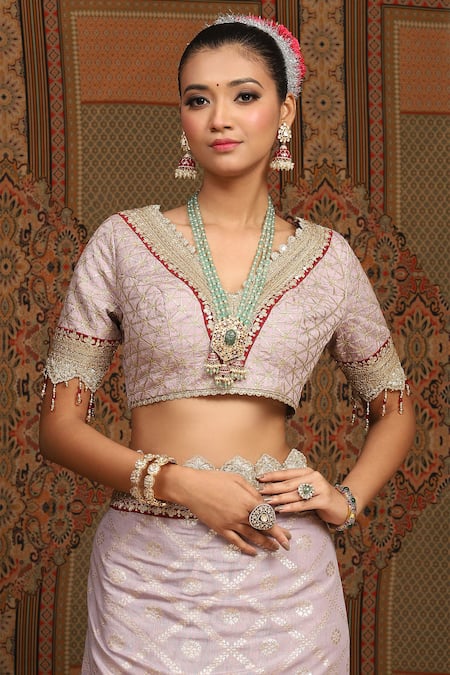 Shop_Shikhar Sharma_Purple Silk, Silk, Embroidery, Floral Woven Saree With Blouse _Online_at_Aza_Fashions