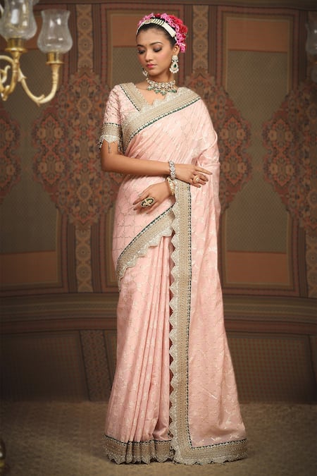 SHIKHAR SHARMA Chanderi Floral Jaal Woven Saree With Blouse 