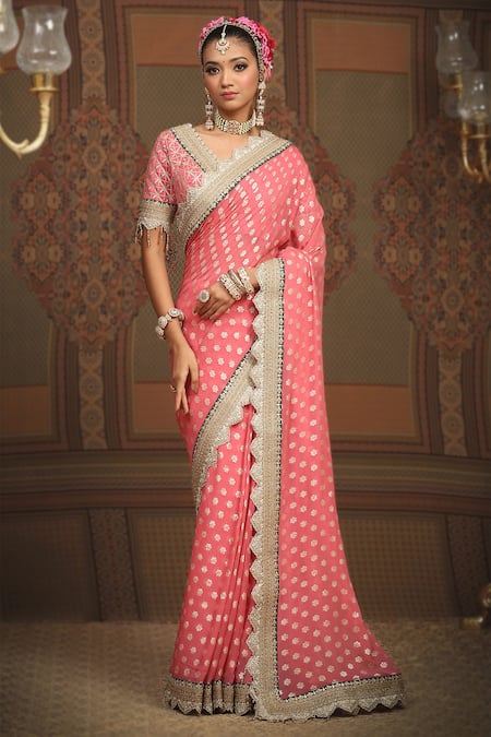 SHIKHAR SHARMA Flower Woven Saree With Blouse 