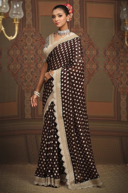 Shikhar Sharma Lace Border Saree With Gota Work Blouse 
