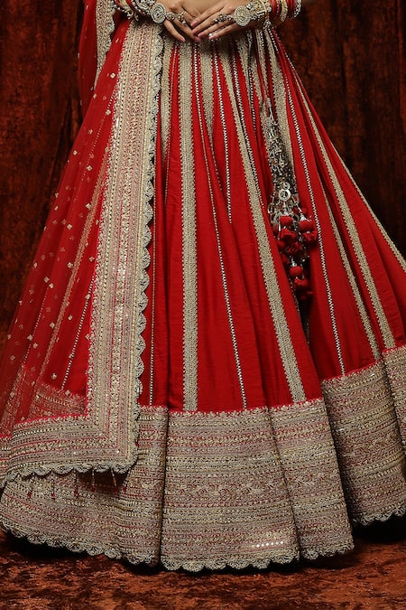Buy Shikhar Sharma Red Silk, Chanderi, Net Embroidery, Beads, Tassels, Surkh Bridal Lehenga Set Online at Aza Fashions Buy_Shikhar Sharma_Red Silk, Chanderi, Net Embroidery, Beads, Tassels, Surkh Bridal Lehenga Set _Online_at_Aza_Fashions