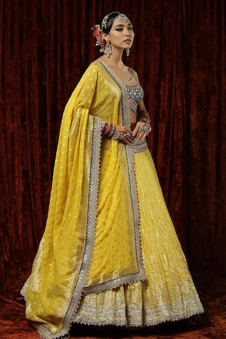 Shikhar Sharma_Yellow Lehenga Cotton Shimmer Chanderi Embroidery Gota Work Blouse Set _at_Aza_Fashions