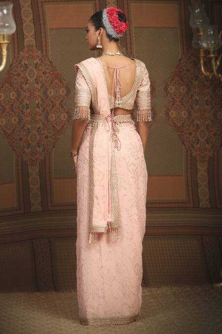 Shikhar Sharma Floral Badla Embroidered Saree With Blouse 