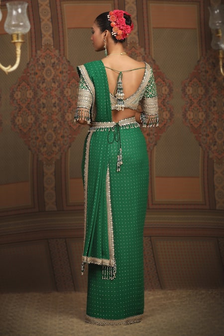 Shikhar Sharma Badla Embroidered Saree With Blouse 